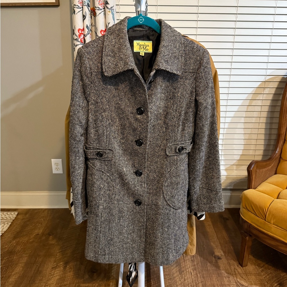 Gray Wool Pea Coat with Notched Lapel